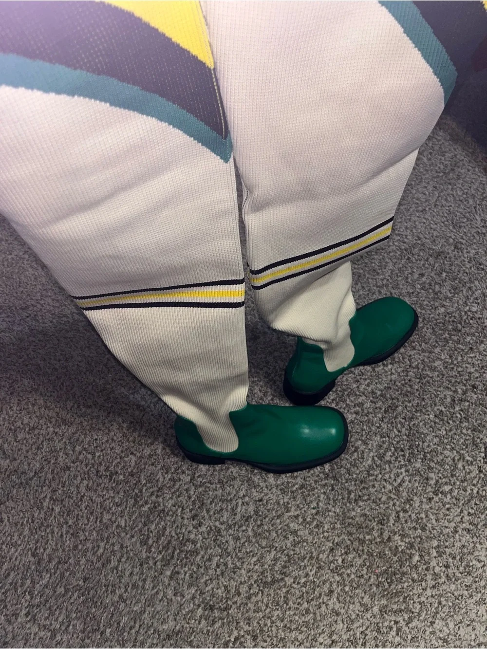 Rev-It-Up Motocross Detail Over The Knee Thigh High Long Boot In Green And Cream